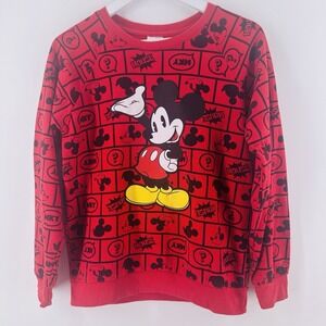 Disney Mickey Mouse Teen Sweatshirt Red Black Long Sleeve Crew S (3-5) R1026